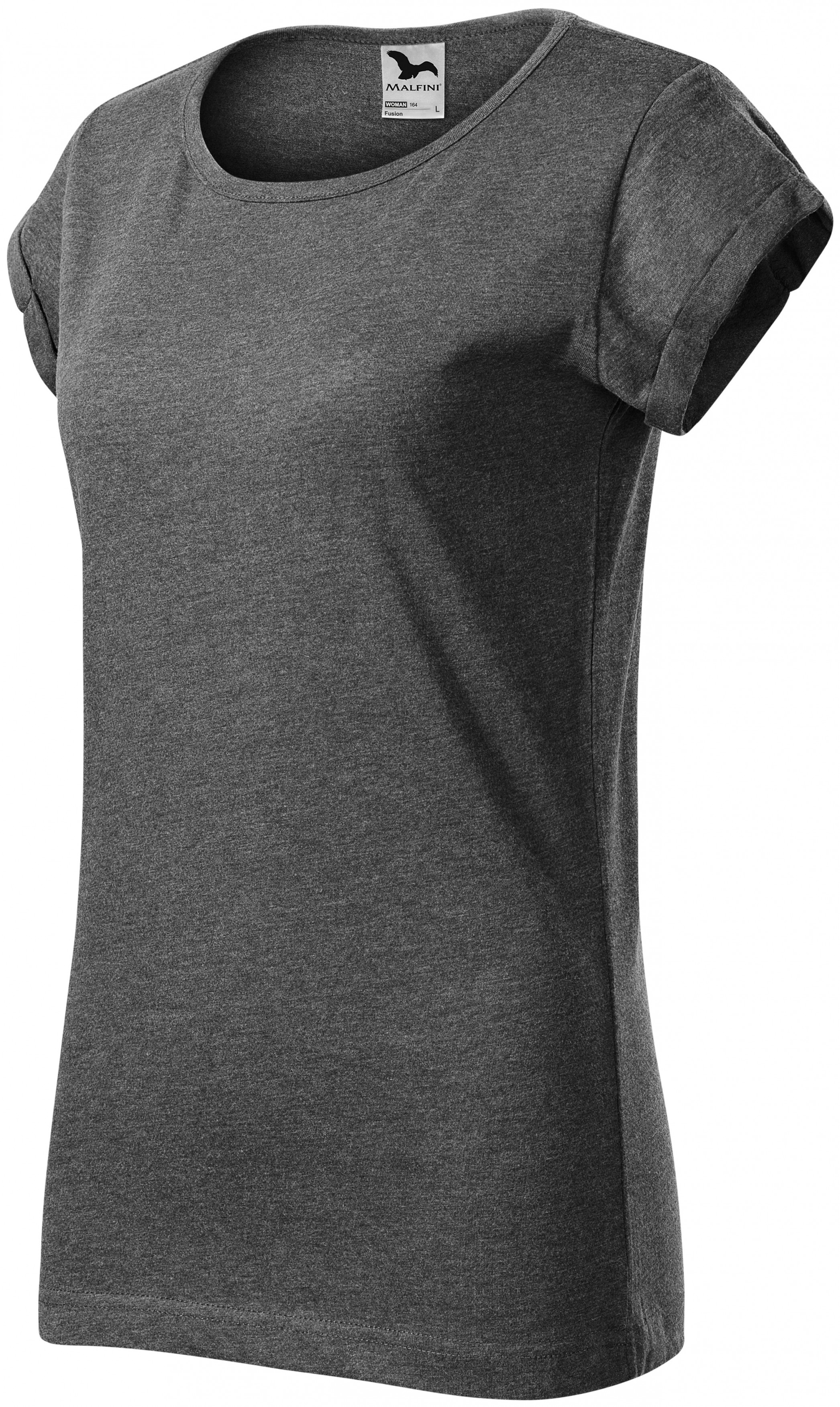 Dámske tričko s vyhrnutými rukávmi, čierny melír, 2XL
