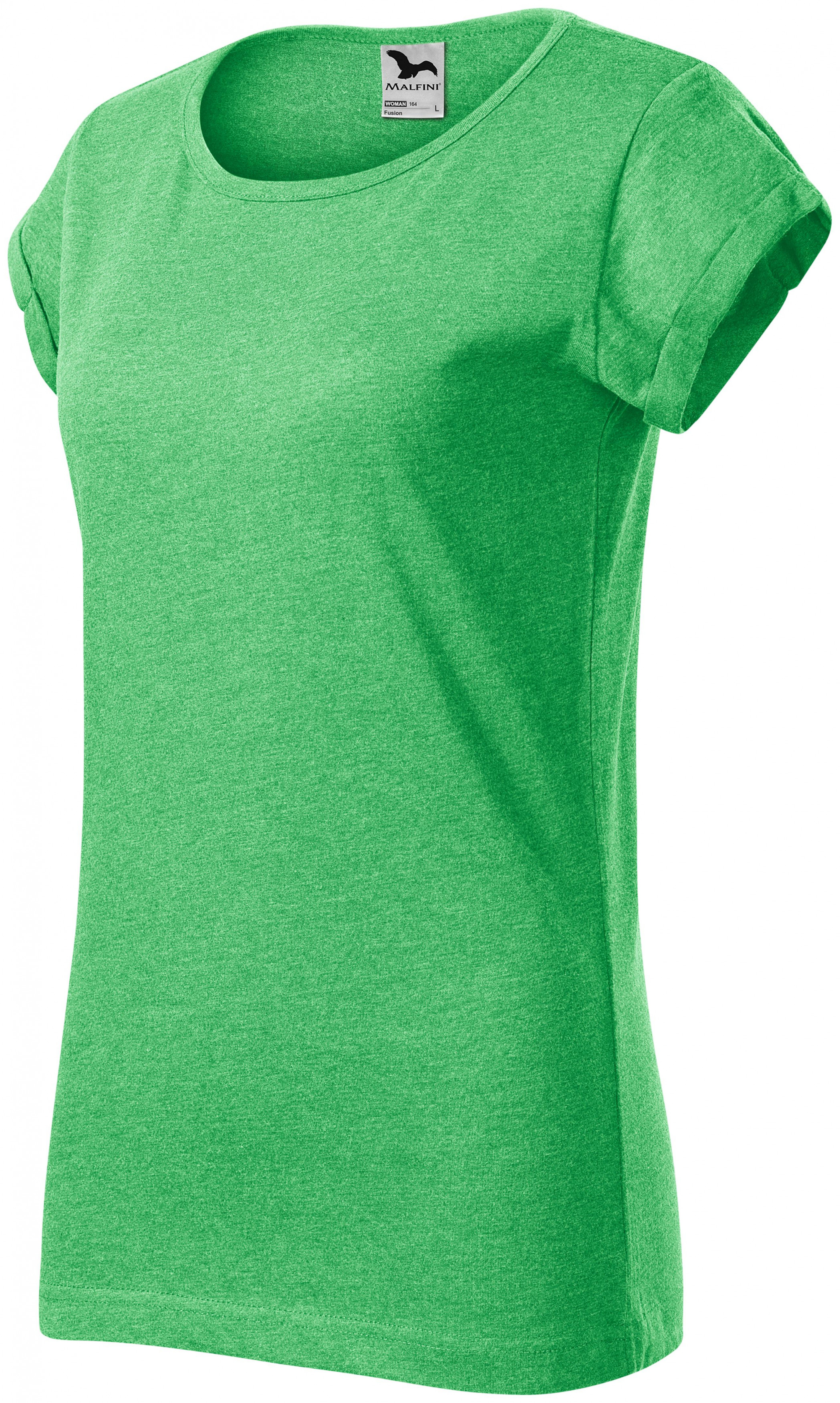 Dámske tričko s vyhrnutými rukávmi, zelený melír, XL