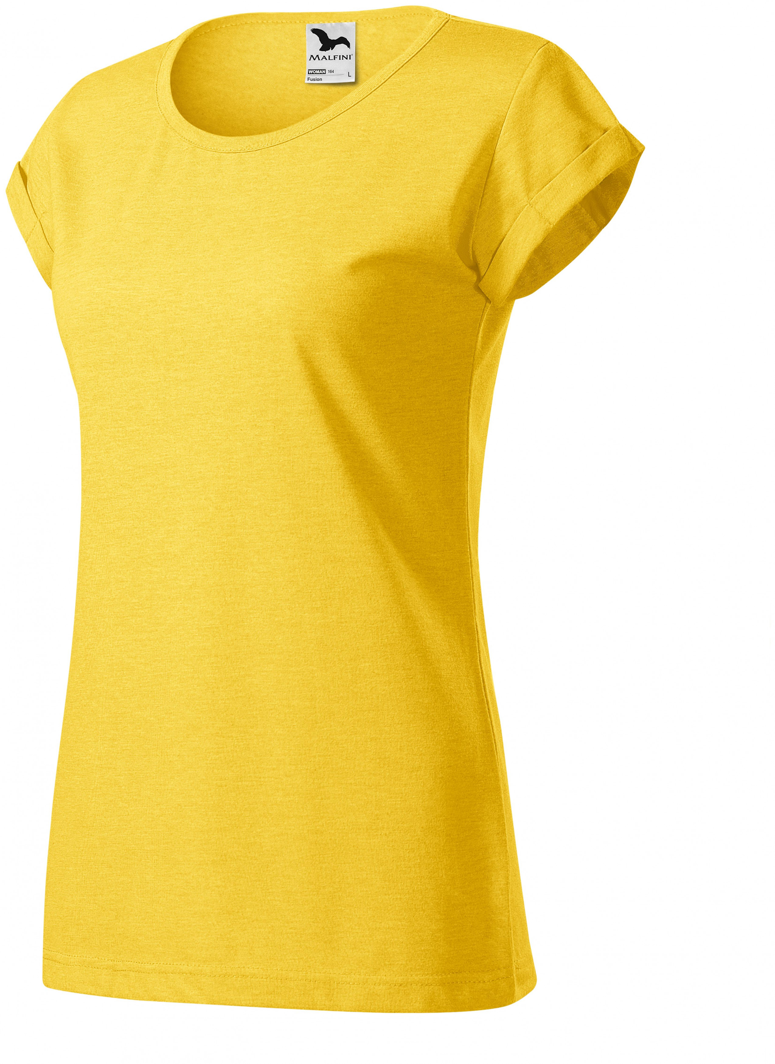 Dámske tričko s vyhrnutými rukávmi, žltý melír, L