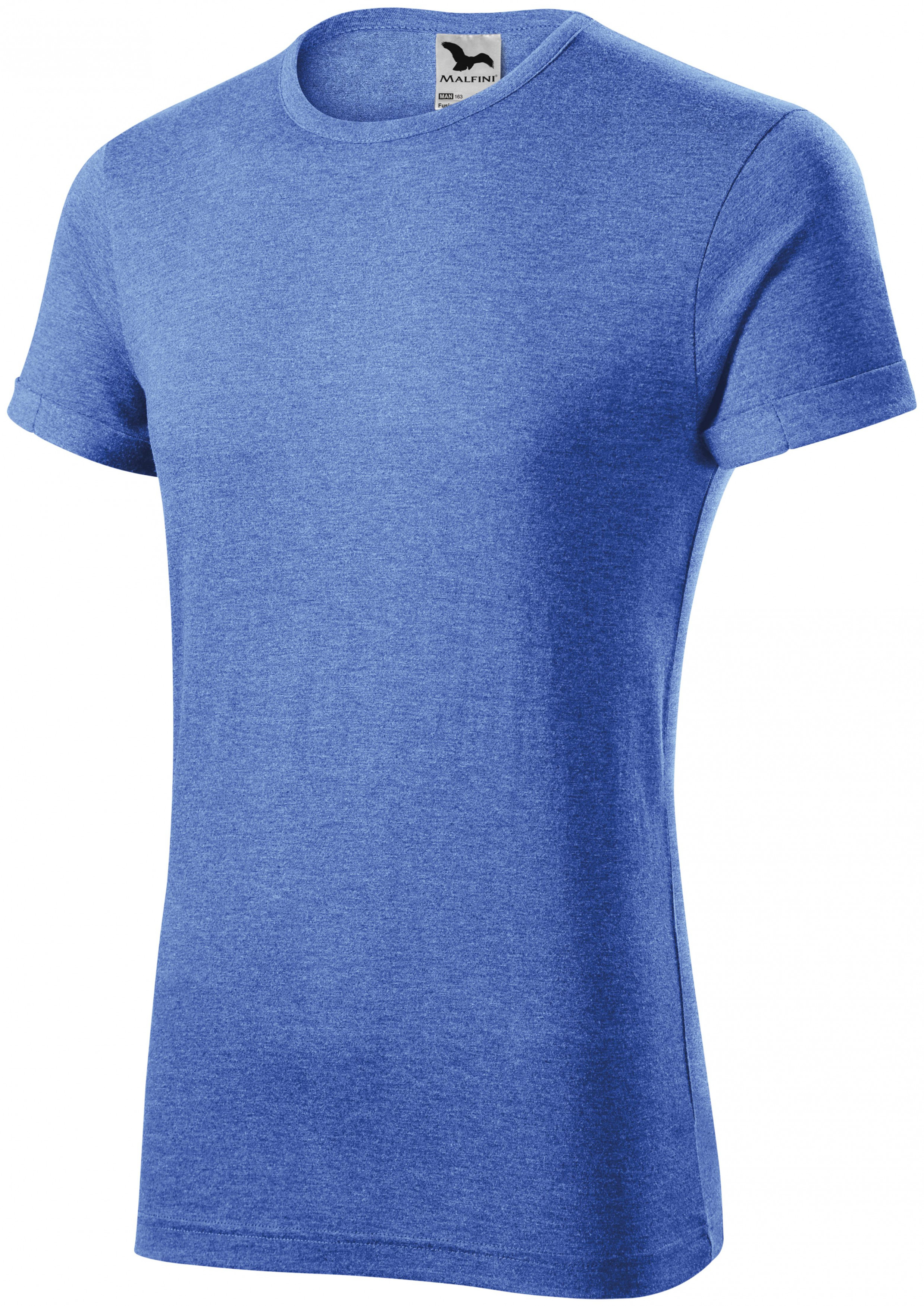 Pánske tričko s vyhrnutými rukávmi, modrý melír, S