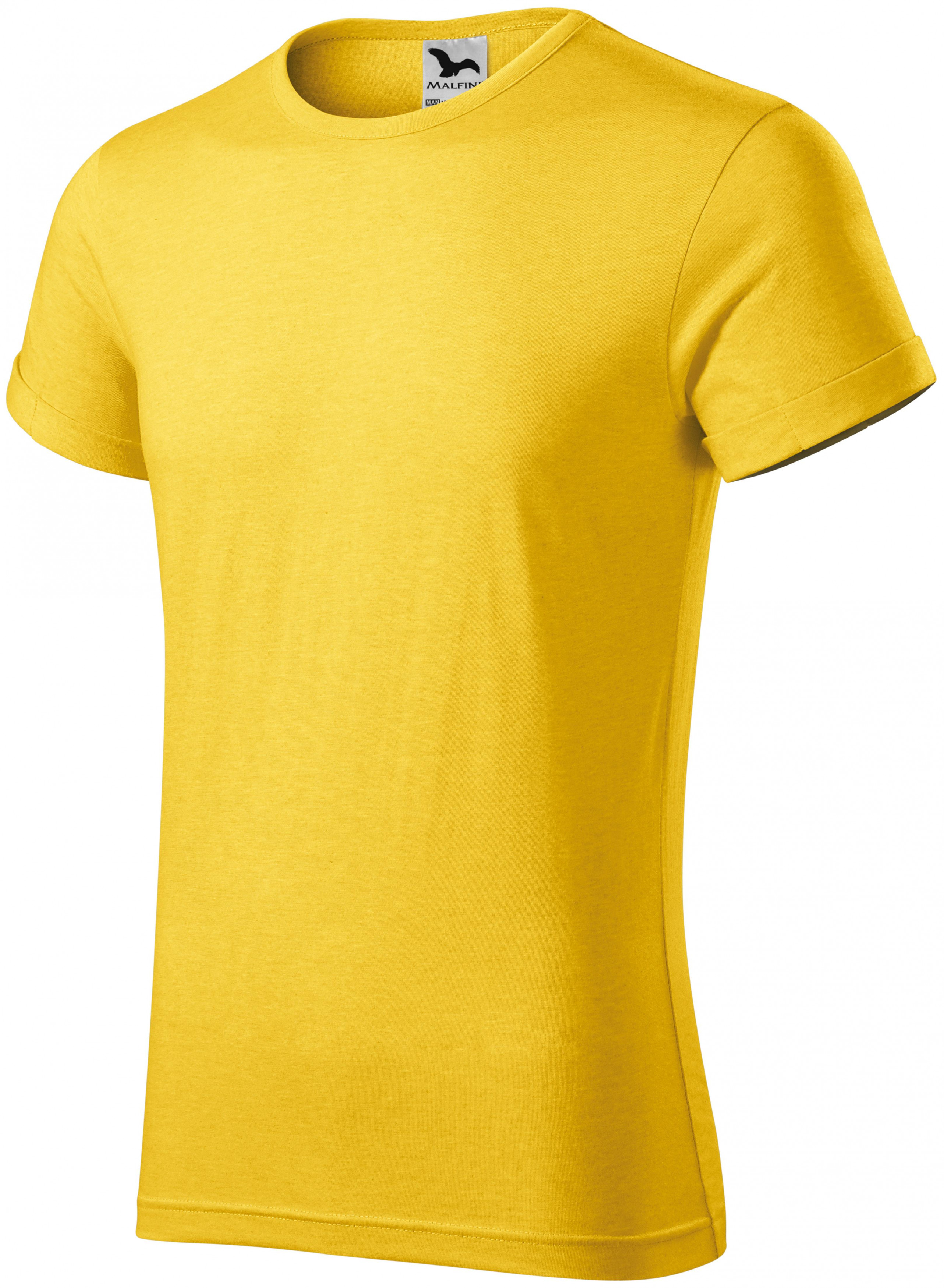 Pánske tričko s vyhrnutými rukávmi, žltý melír, XL